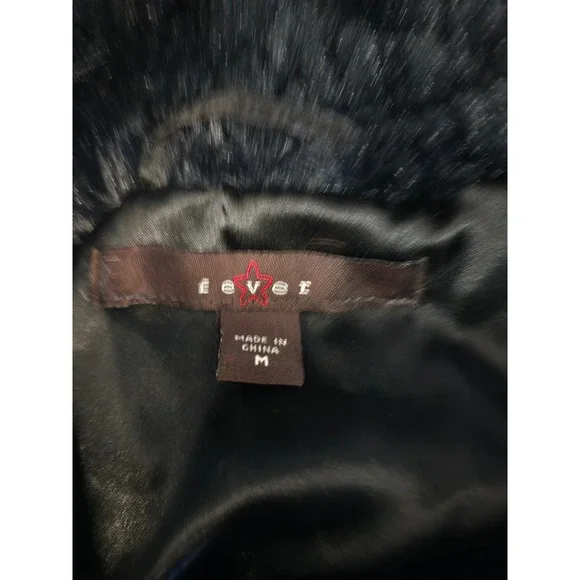 Fever Black Faux Fur Vest Women's Medium Sleeveless Zippered Textured‎ - Picture 7 of 9